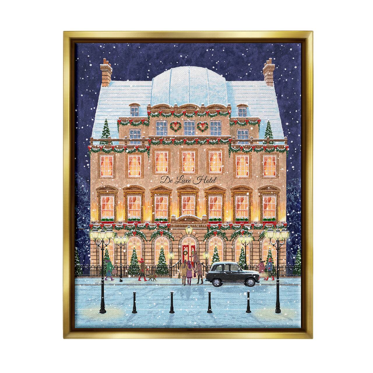Stupell Industries Winter Hotel Christmas Festival Framed Floater Canvas Wall Art